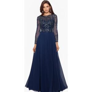 Xscape Navy Long Sleeve Dress